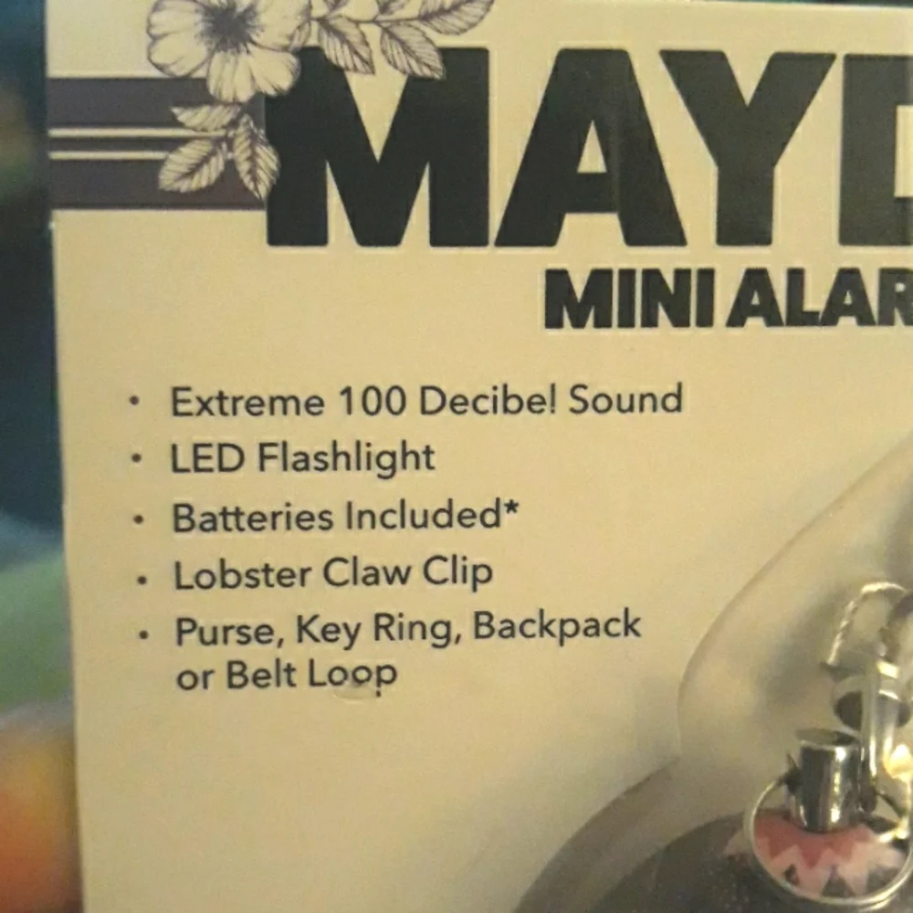 Mayday Mini Alarm Keychain- pink and purple 100 decibel sound LED flashlight